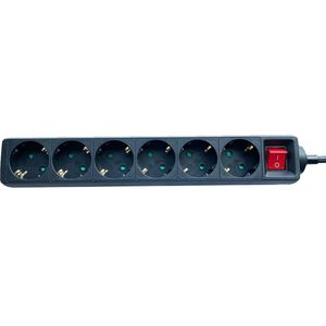 BRASQ Stekkerdoos 6-voudig Zwart - 1,4 meter - Stekkerdozen -Verlengsnoer met stekkerdoos - Verlengkabel - Met Randaarde