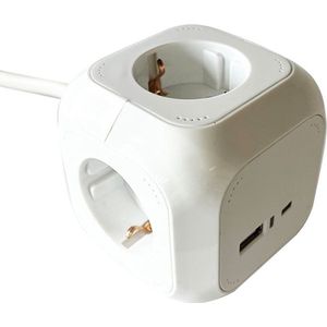BRASQ Stekkerblok Powercube Verdeelstekker Reisstekker Wit 4-voudig - incl. 1x USB en 1x USB-C 1,4 meter