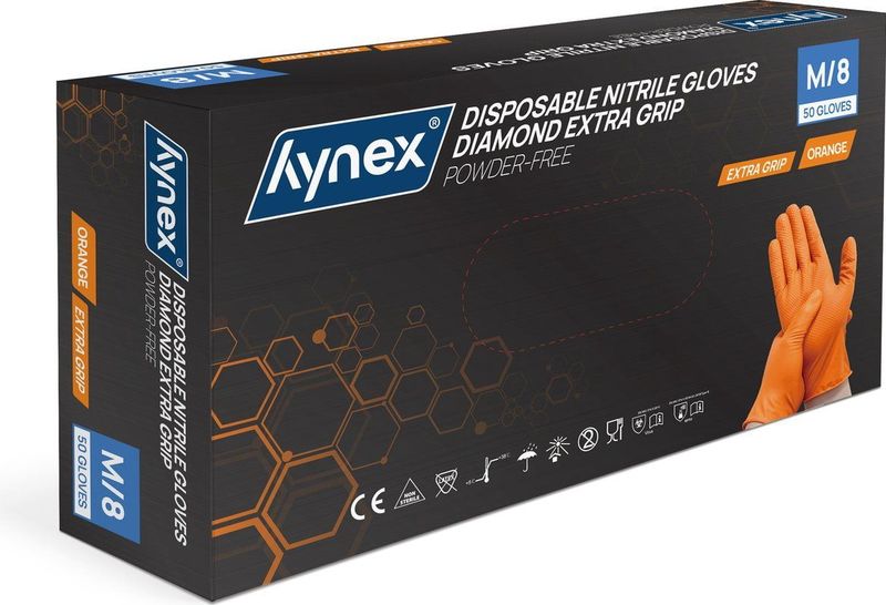 Hynex Diamond Nitril wegwerphandshoenen maat M - Oranje 8,0 gr PF met Extra Grip - 50 stuks