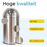 BRASQ - Push Bin - Prullenbak - RVS - 30 Liter - Vuilnisbak met Uitneembare Afvalemmer