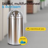 BRASQ - Push Bin - Prullenbak - RVS - 30 Liter - Vuilnisbak met Uitneembare Afvalemmer