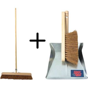 Synx Tools - Coco Bezem en Stoffer en Blik Set - Natuurlijke Cocosharen - 30 cm Werkbreedte