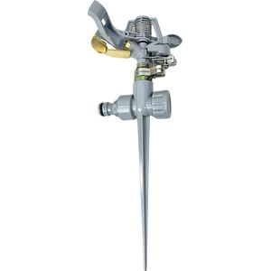 Relaxdays sectorsproeier set van 3, met grondpen, bereik van 15 meter, 20°- 360°, roterende tuinsproeier, goud/zilver