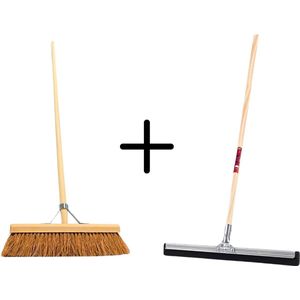 Synx Tools - Coco Binnenbezem en Vloertrekker Set - Zwart - Hout en Synthetisch Rubber