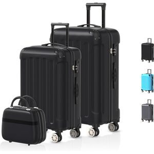 Voyagoux® Kofferset 3 delig - ABS kofferset - XS / S / M - Koffer - Zwart