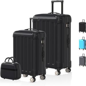 Voyagoux® Kofferset 3 delig - ABS kofferset - XS / S / L - Koffer - Zwart