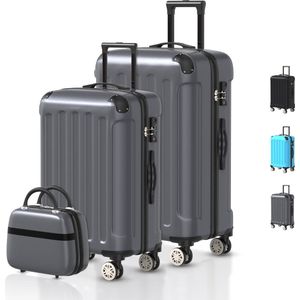 Voyagoux® Kofferset 3 delig - ABS kofferset - XS / S / M - Koffer - Donkergrijs