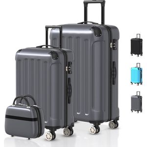 Voyagoux® Kofferset 3 delig - ABS kofferset - XS / S / L - Koffer - Donkergrijs