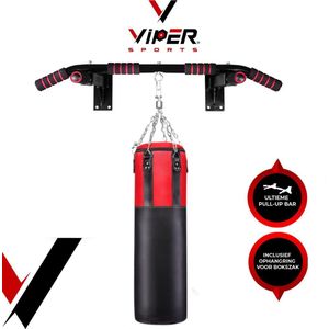 Viper Sports Pull up Bar – Optrekstang met ring – Met bevestigings ring voor bokszak - Antislip - L94xB51xH18 cm – Zwart/Rood