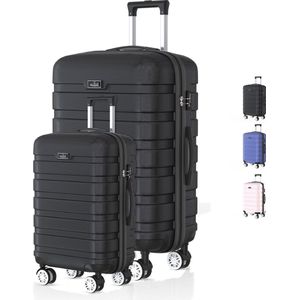 Voyagoux® REVELATION - Reiskoffer set S/L - Koffers - 2 stuks - Reiskoffer met wielen -Zwart - TSA Slot