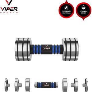 Viper Sports Verstelbare gewicht 15 kg – Dumbbells – Anti-slip ��– Mirror finish - RVS/Foam – Steel Blue - 1 Stuks