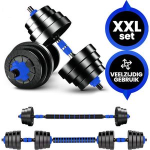 Viper Sports verstelbare dumbbell set tot 30 kg - Halterset – Professionele 2-in-1 halterset gewichten - Gebruiksvriendelijke fitness stang – Blauw