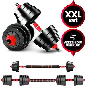 Viper Sports Verstelbare Dumbbell set tot 30kg - Halterset 2x15kg – 2-in-1 Gewichten – Home Gym - Krachttraining – Dumbells - Rood