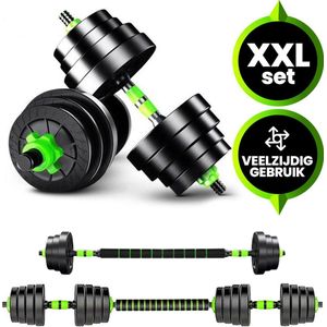 Viper Sports Verstelbare Dumbbell Set tot 30kg – Halterset – 2-in-1 Gewichten – Gebruiksvriendelijke Fitness Stang – Home Gym – Krachttraining – Groen