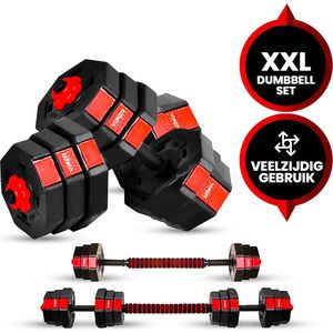 Viper Sports Verstelbare Dumbbell set tot 30kg – Halterset – Professionele 2-in-1 Halterset met gewichten – Krachttraining – Gebruiksvriendelijke Fitness Halterstang – Rood