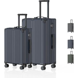 Voyagoux® - Reiskoffer set S/M - Koffers - 2 stuks - Reiskoffer met wielen - Donkerblauw - TSA Slot