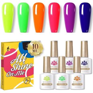 Born Pretty - 6 x 10 ml - Gellak set - Gellak nagellak - Gellak set kleuren - Gellak Roze - Gellak groen - Gellak neon - Gellak kleuren set - Gellak pink - Gellak Fluo - Gellak Neon kleuren - Gellak fluoriserend - Gellak paars - Gellak geel - Gellak