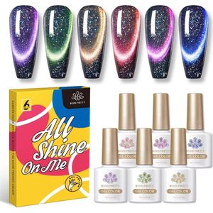 Born Pretty - 6 x 10 ml - Cat eye gellak - Cat eye nagellak - Cateye gellak - Cat eye - Cat eye gellak set - Gellak nagellak - Gellak set - Gellak Groen - Gellak Blauw - Gellak Roze - Gellak Paars - Gellak glitter - Gel nagellak - Gellak Glitter Set