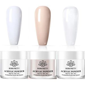 Born Pretty - Acrylpoeder - 3 x 30 ml - Acryl poeder - Acryl poeder wit - Acrylpoeder set - Acrylpoeder babyboom - Acryl poeder roze - Acryl poeder clear - Acryl poeder transparant - Acrylic powder - Acrylic nail kit - Acylic poeder set - Acrylic set