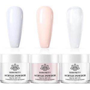Born Pretty - Acrylpoeder - 3 x 30 ml - Acryl poeder - Acryl poeder wit - Acrylpoeder set - Acrylpoeder babyboom - Acryl poeder roze - Acryl poeder clear - Acryl poeder transparant - Acrylic powder - Acrylic nail kit - Acylic poeder set - Acrylic set