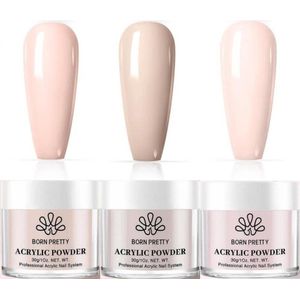 Born Pretty - Acrylpoeder - 3 x 30 ml - Acryl poeder - Acryl poeder wit - Acrylpoeder set - Acrylpoeder babyboom - Acryl poeder roze - Acryl poeder clear - Acryl poeder transparant - Acrylic powder - Acrylic nail kit - Acylic poeder set - Acrylic set