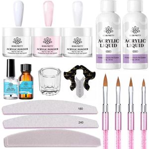 Born Pretty - Acrylpoeder Set - Acrylpoeder - Transparant, Wit, Roze - Inhoud 3x30ml, 2x60ml