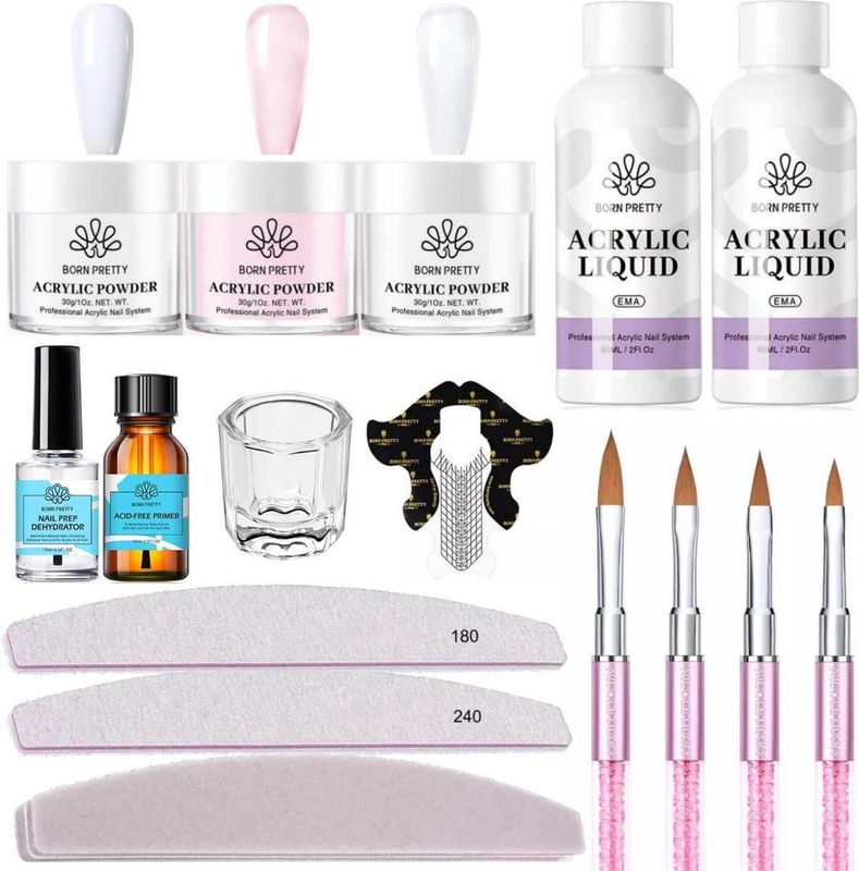 Born Pretty - Acrylpoeder Set - Acrylpoeder - Transparant, Wit, Roze - Inhoud 3x30ml, 2x60ml