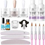 Nagellak - Acrylset - 3x Acrylpoeder 30 ml - 2x Acrylvloeistof 60 ml - 50x Nagelsjablonen - 4x Penselen - Nagelriemduwer