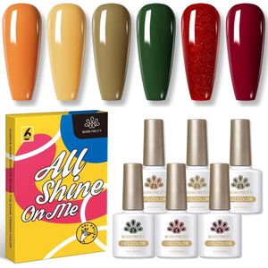Born Pretty - 6 x 10 ml - Gellak set - Gellak nagellak - Gellak set kleuren - Gellak Rood - Gellak kleuren set - Gellak Geel - Gellak Jelly Nude - Gellak - Gellak herfst kleuren - Gellak herfst - Gellak Groen - Gellak Rood Set