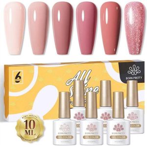 Born Pretty - 6 x 10 ml - Gellak set - Gellak nagellak - Gellak set kleuren - Gellak Roze - Gellak kleuren set - Gellak pink - Gellak Roze - Gellak - Gellak Nude kleuren - Gellak naturel - Gellak Nude Pink - Gellak Nude Set