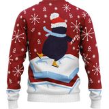 JAP Christmas - Foute Kersttrui - Schaatsende Pinguïn - Rood - Katoen