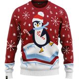 JAP Christmas - Foute Kersttrui - Schaatsende Pinguïn - Rood - Katoen