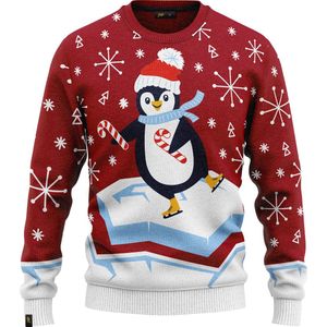 JAP Christmas - Foute Kersttrui - Schaatsende Pinguïn - Rood - Katoen