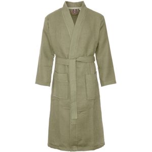 Sauna badjas wafel - biologisch katoen - olijfgroen S - groene unisex badjas - wafel kimono - OEKO-TEX