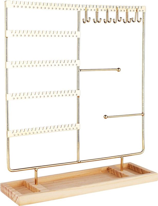 Sieradenhouder - Goudkleurig - Hout en Metaal - Oorbellenrekje - Display