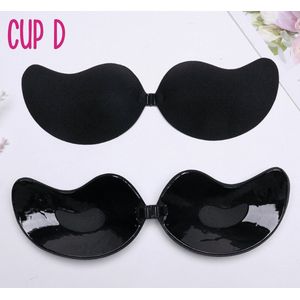 SilverAndCoco® - Push up Plak BH herbruikbaar / Zelfklevende Invisible bh met clipsluiting / Onzichtbare Siliconen Tepel bedekkers BH Pads Silicone Nipple cover Strapless boob lift - Zwart - Cup D