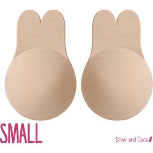 SilverAndCoco® - Push up Plak BH Bunny herbruikbaar / Zelfklevende Invisible tepelplakkers / Onzichtbare Siliconen Tepel bedekkers Konijn BH Pads Silicone Nipple cover Strapless boob lift - Nude / Beige - Maat Small