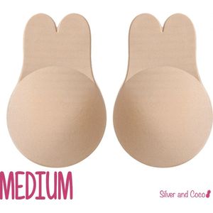 SilverAndCoco® - Push up Plak BH Bunny herbruikbaar / Zelfklevende Invisible tepelplakkers / Onzichtbare Siliconen Tepel bedekkers Konijn BH Pads Silicone Nipple cover Strapless boob lift - Nude / Beige - Maat Medium