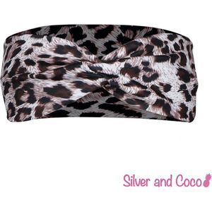 SilverAndCoco® - Gedraaide Haarband Festival Strik Dikke Fluffy Elastische Hoofdband Gedraaid / Geribbelde Brede Boho Vrolijke Zomer Haarbanden Dames / Elastische Meisjes Make up Knoop Bandana Breed - Tijgerprint / Panterprint