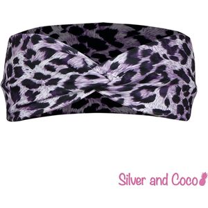 SilverAndCoco® - Gedraaide Haarband Festival Strik Dikke Fluffy Elastische Hoofdband Gedraaid / Geribbelde Brede Boho Vrolijke Zomer Haarbanden Dames / Elastische Meisjes Make up Knoop Bandana Breed - Tijgerprint / Panterprint