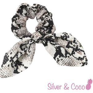 SilverAndCocos® - Scrunchie Wokkel met Strik Elastiek Haarband Festival Scrunchies / Brede Haarstrik Haarelastieken met Lint Dames / Elastische Haarbanden - Slangenprint / Tijgerprint