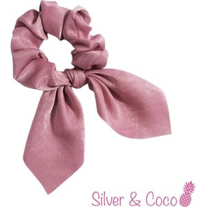 SilverAndCoco® - Scrunchie Wokkel met Strik Elastiek Haarband Festival Scrunchies / Brede Haarstrik Haarelastieken met Lint Dames / Elastische Haarbanden - Roze