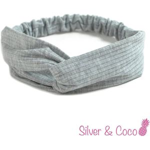 SilverAndCoco® - Haarband Festival Strik Dikke Fluffy Elastische Hoofdband Gedraaid / Geribbelde Brede Boho Vrolijke Zomer Haarbanden Dames / Elastische Meisjes Make up Knoop Bandana Breed - Grijs