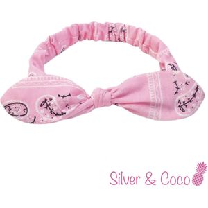 SilverAndCoco® - Houthakkers Haarband met Strik Dikke Elastische Festival Hoofdband Gedraaid / Brede Boho Vrolijke Zomer Haarbanden Dames / Elastische Meisjes Make up Knoop Houthakkers Zakdoek Bandana Breed - Roze