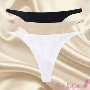 SilverAndCoco® - 3 Stuks Naadloze Strings / Seamless String Onderbroek Dames / Zacht Brazilian Slipje / Naadloos Stretch Ondergoed Vrouw / Strings Dames Lingerie Broekje Slip Black - Zwart / Beige / Wit Medium