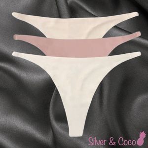SilverAndCoco® - 3 Stuks Naadloze Strings / Seamless String Onderbroek Dames / Zacht Brazilian Slipje / Naadloos Stretch Ondergoed Vrouw / Strings Dames Lingerie Broekje Slip - Beige / Perzik / Creme Medium