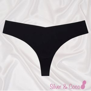 SilverAndCoco® - Naadloze String / Seamless Onderbroek Dames / Zacht Brazilian Slipje / Naadloos Stretch Ondergoed Vrouw / Strings Dames Lingerie Broekje Slip Black - Zwart / Medium / M