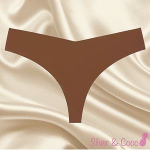 SilverAndCoco® - Naadloze String / Seamless Onderbroek Dames / Zacht Brazilian Slipje / Naadloos Stretch Ondergoed Vrouw / Strings Dames Lingerie Broekje Slip Nude - Bruin / Small / S