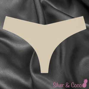 SilverAndCoco® - Naadloze String / Seamless Onderbroek Dames / Zacht Brazilian Slipje / Naadloos Stretch Ondergoed Vrouw / Strings Dames Lingerie Broekje Slip Nude - Creme / Small / S