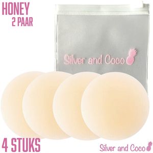 SilverAndCoco® - 2 Paar (4 stuks) Tepelplakkers herbruikbaar / Zelfklevende Invisible Tepelcovers Nipple Covers / Onzichtbare Siliconen Tepel bedekkers BH Pads Silicone Nipple Stickers Dun - 4 stuks (2 sets) met tasje / Lichte Huid - 9 cm